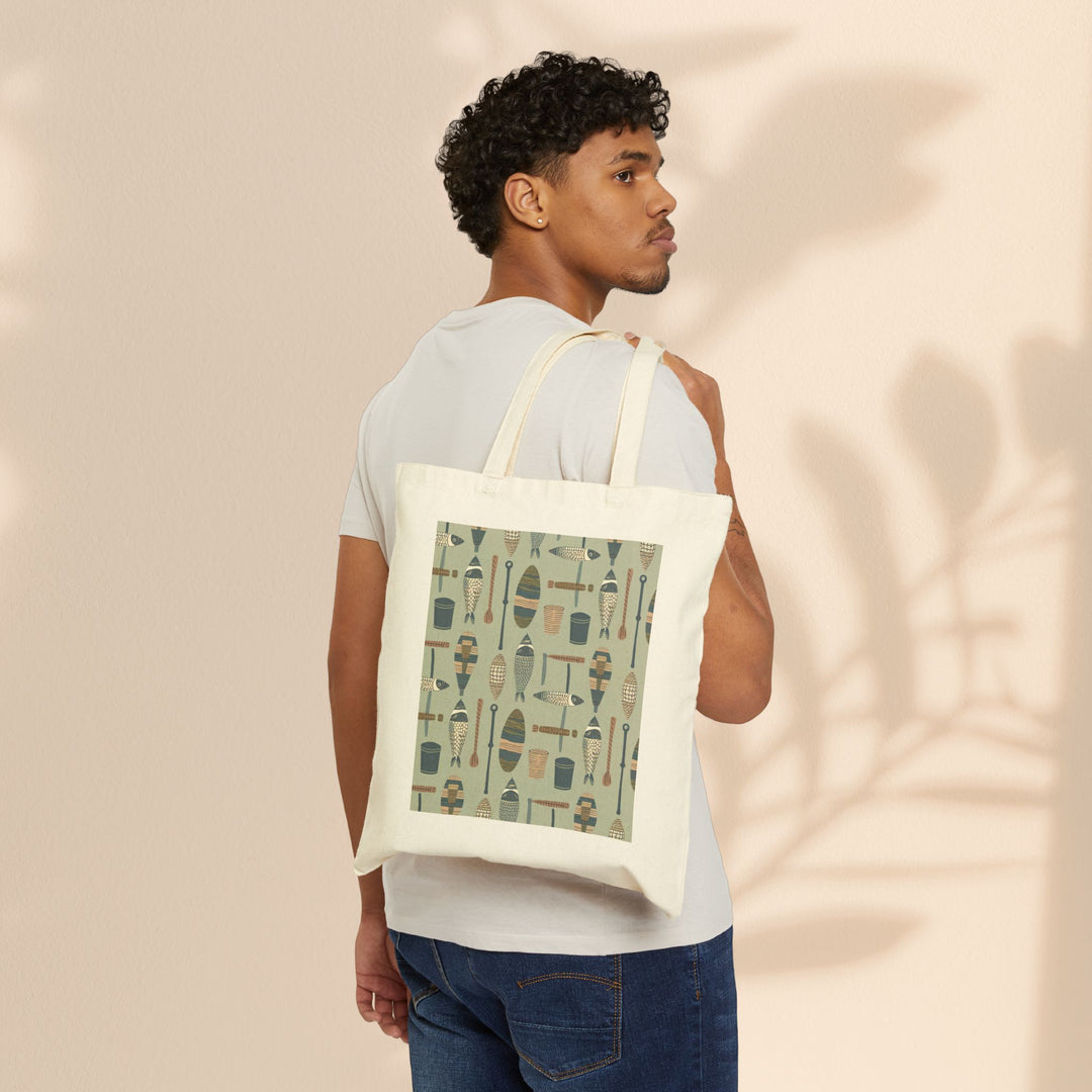 Cotton Canvas Tote Bag - Fish Line