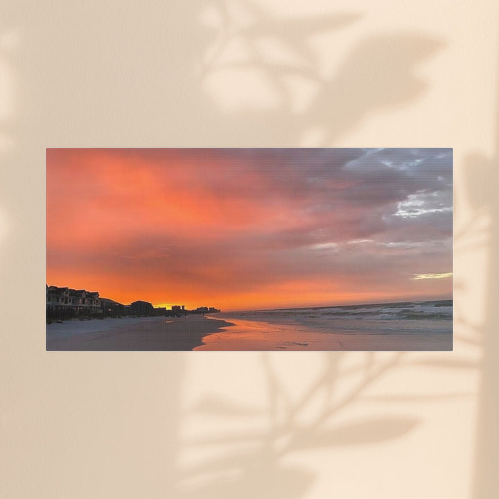 Sunset Beach Satin Stretched Canvas Wall Art