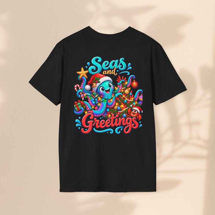 Seas and Greetings T-Shirt – Christmas Octopus Holiday Tee