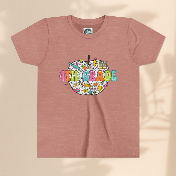 4th Grade Apple Youth T-Shirt, Fun Kids Tee, Back to School Shirt, Teacher Appreciation Gift, Colorful Youth Apparel