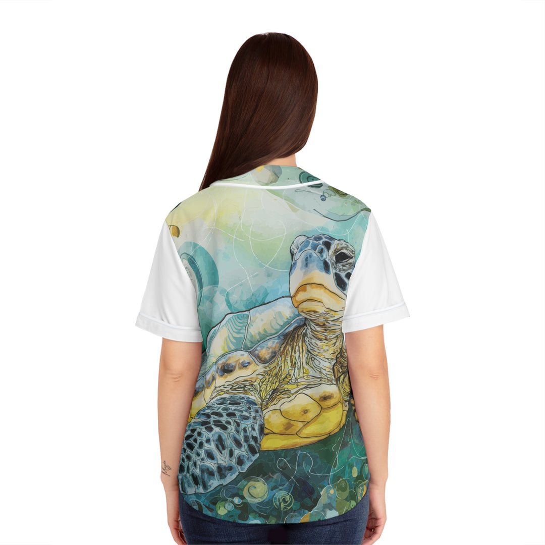 Women's Baseball Jersey - Watercolor Sea Turtle