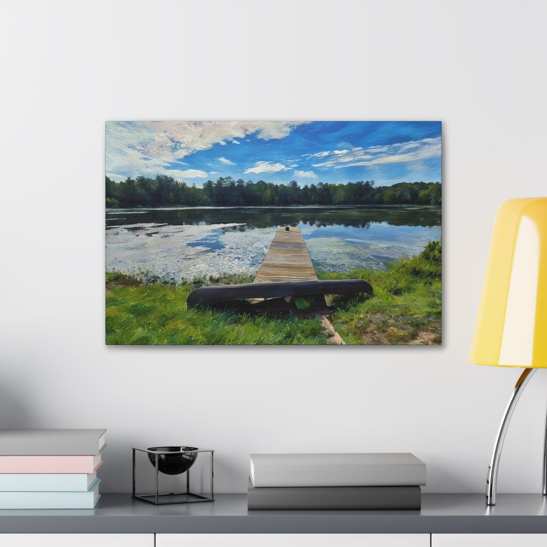 Tranquil Lakeside Dock Scene Canvas Wall Art