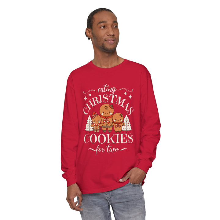 Unisex Garment-dyed Long Sleeve T-Shirt - Eating Christmas Cookies For Two Pregnancy T-Shirt