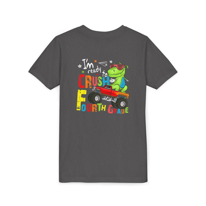 Youth Dinosaur Truck Tee Fourth Grade - Fun, Playful Kids Shirt, Perfect for Birthdays, Summer Adventures, Dinosaur Fans, Everyday Wear