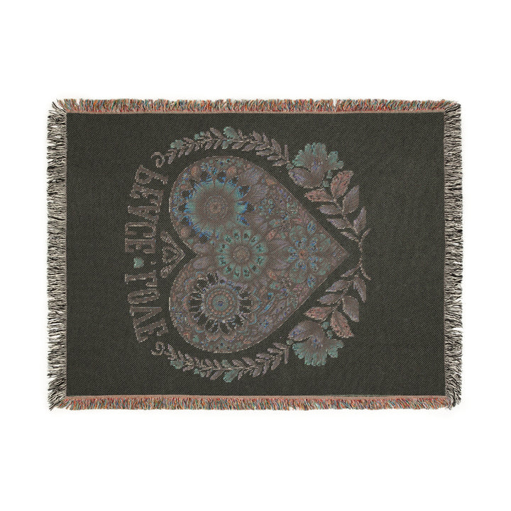 Peace, Love & Heart Woven Blanket – Cozy Throw, Meaningful Home Décor & Thoughtful Gift