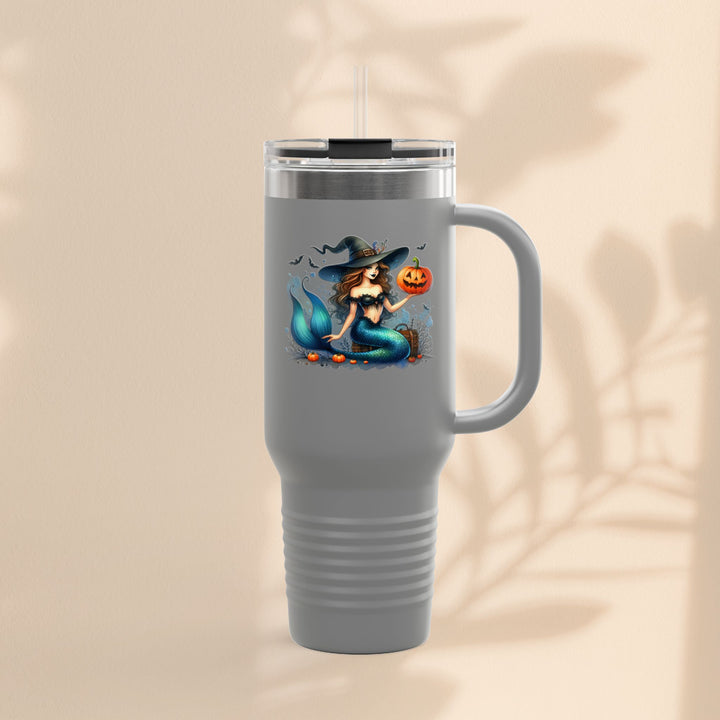 Mermaid & Pumpkin Halloween Travel Mug – 40oz Insulated Tumbler for Gifts & Parties