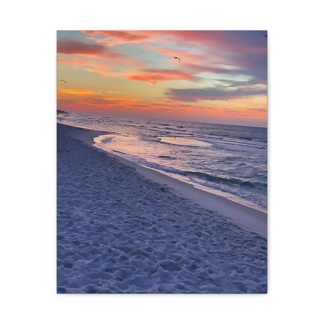 Sunset Beach Matte Stretched Canvas Print
