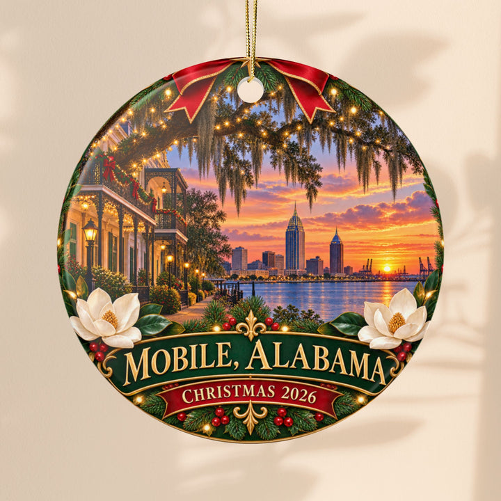 Mobile Alabama Double-Sided Ceramic Christmas Ornament