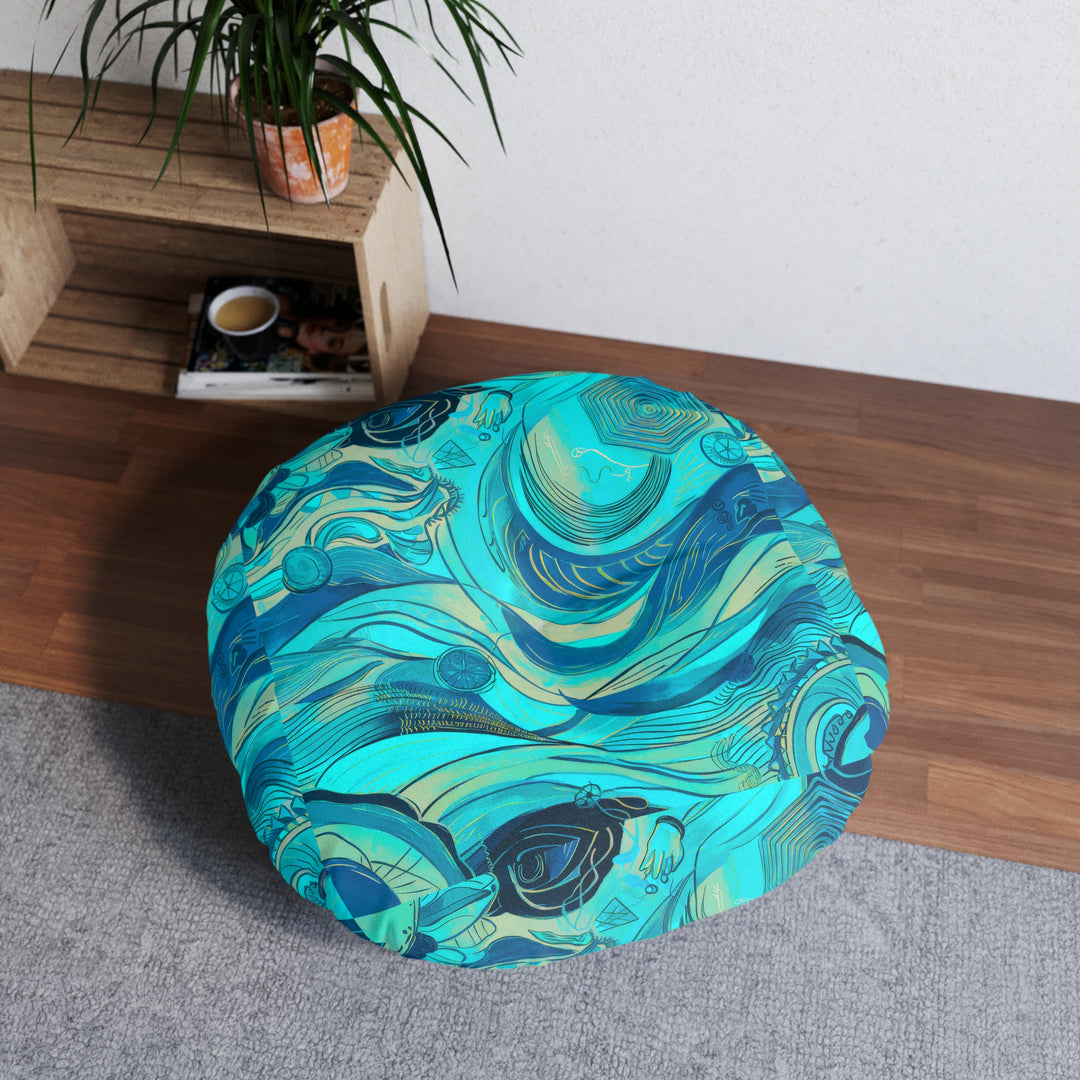 Ocean Waves Tufted Floor Pillow, Round