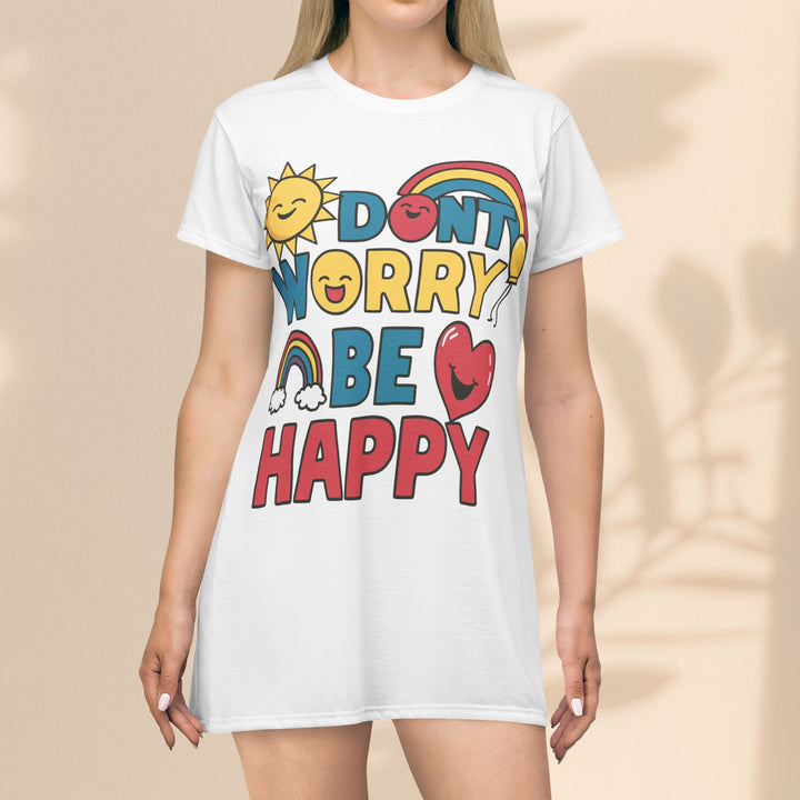 T-Shirt Dress (AOP) - Don't Worry Be Happy