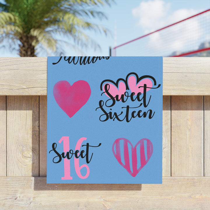 Sweet Sixteen Beach Towel, Fun Pool Accessories, Birthday Party Decor, Vibrant Towels for Teens, Cute Gifts for Summer