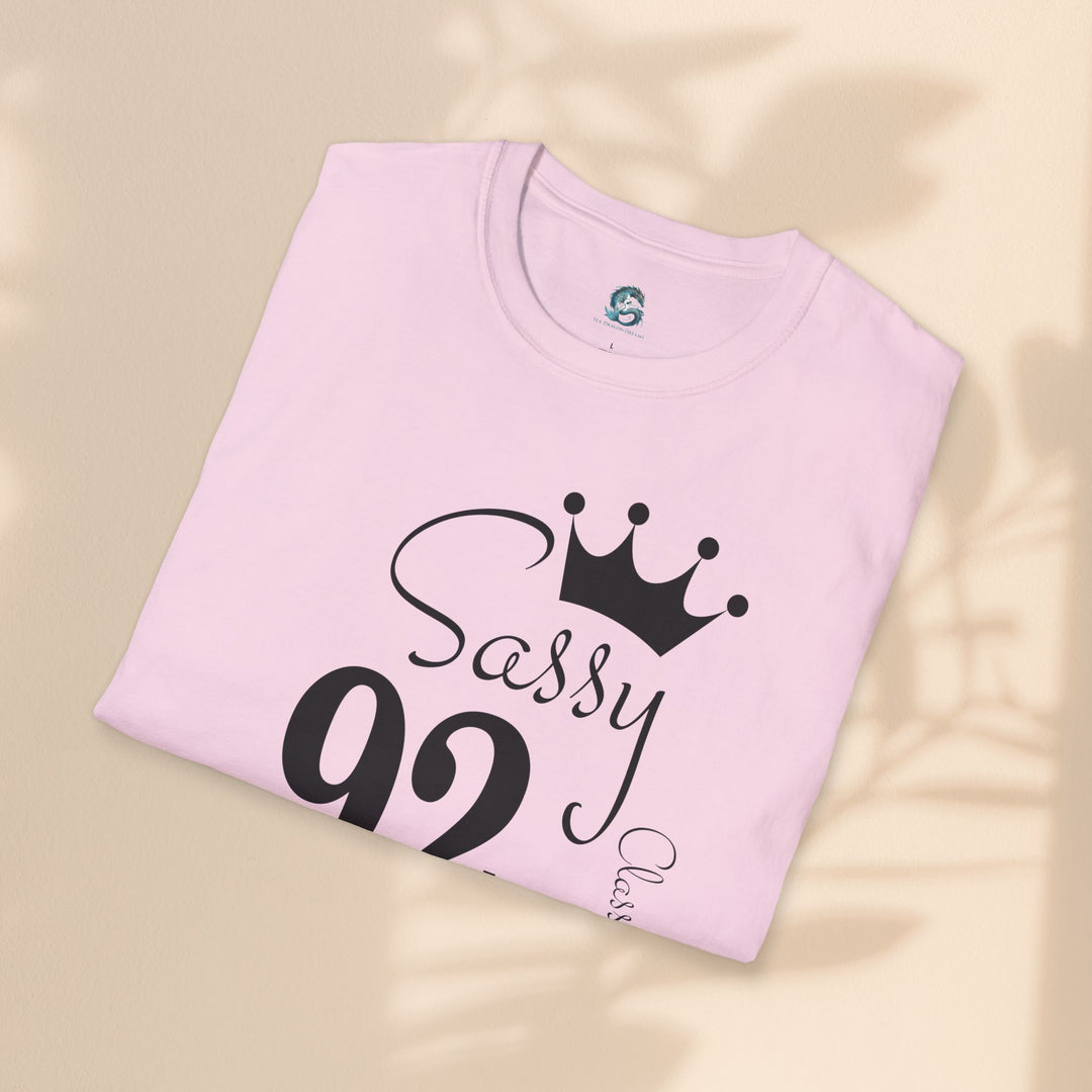 Sassy age 92 Fabulous T-Shirt | Fun Birthday Gift, Trendy Casual Wear, Statement Tee, Women's Fashion, Stylish Graphic Tee