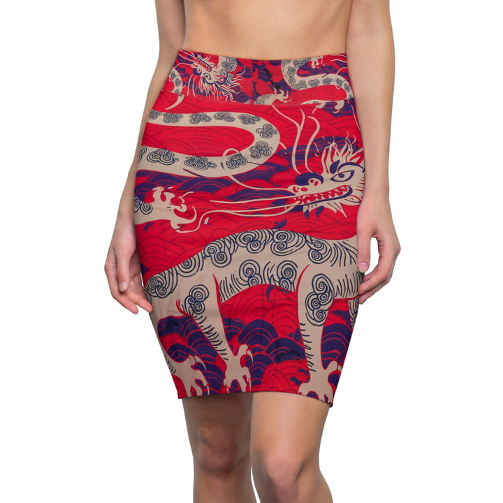 Women's Pencil Skirt - Chinese Dragon