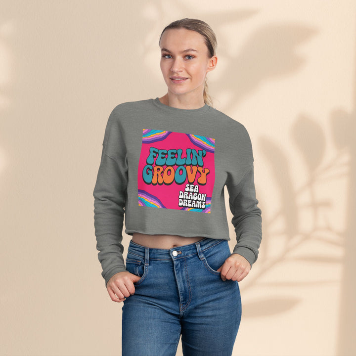 Retro 'Feelin' Groovy' Cropped Sweatshirt for Women - Perfect for Festivals and Chill Vibes