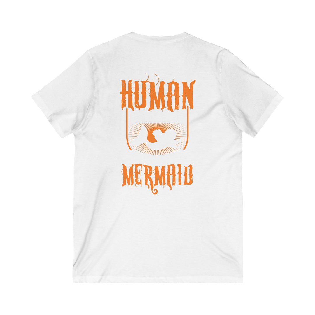 Unisex V-Neck Tee – Human Mermaid Graphic Shirt for Beach & Summer Casual Wear