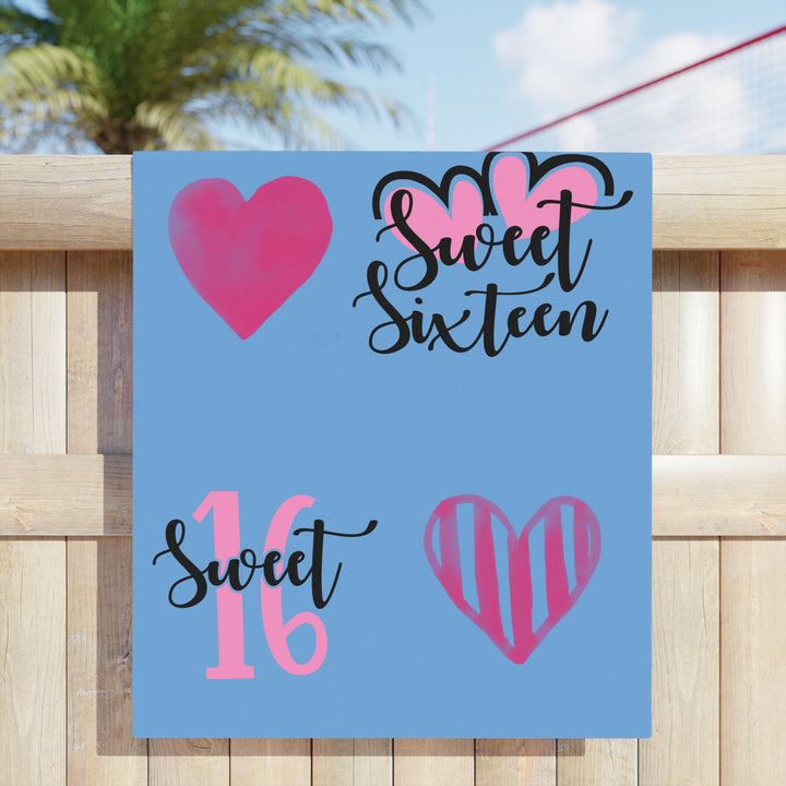 Sweet Sixteen Beach Towel, Fun Pool Accessories, Birthday Party Decor, Vibrant Towels for Teens, Cute Gifts for Summer