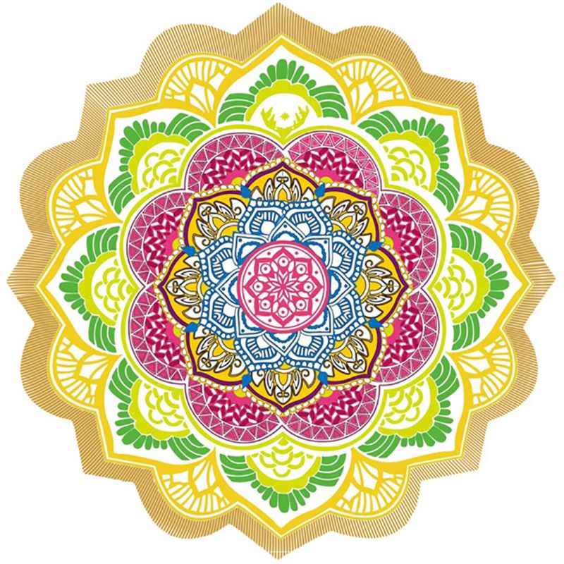 Geometric Polygon-Print Round Towel with Tassels