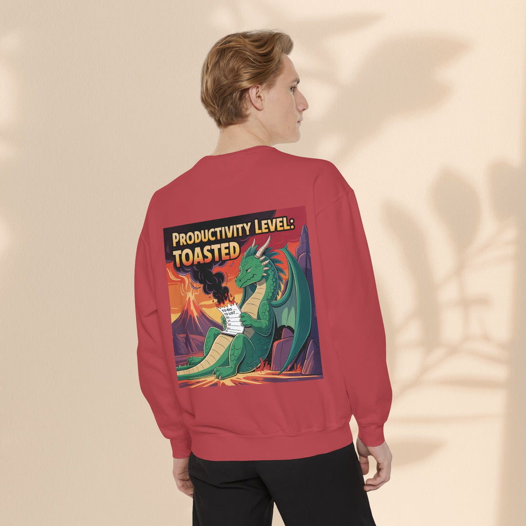 Toasted Productivity Level Dragon Sweatshirt, Cozy Gift, Funny Sweatshirt, Fantasy Apparel, Dragon Lover Clothing, Work From Home Style