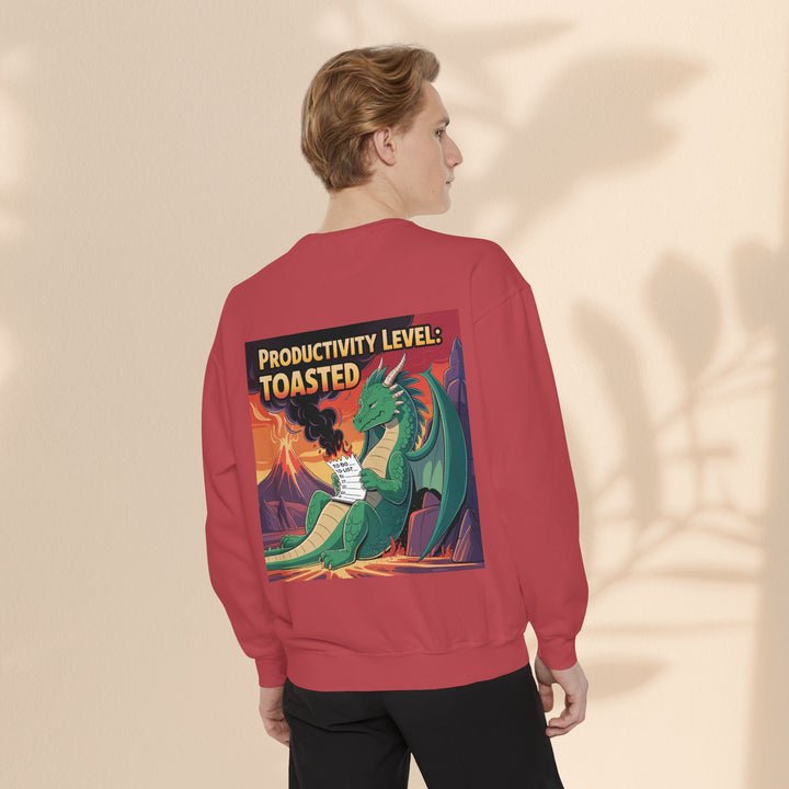 Toasted Productivity Level Dragon Sweatshirt, Cozy Gift, Funny Sweatshirt, Fantasy Apparel, Dragon Lover Clothing, Work From Home Style