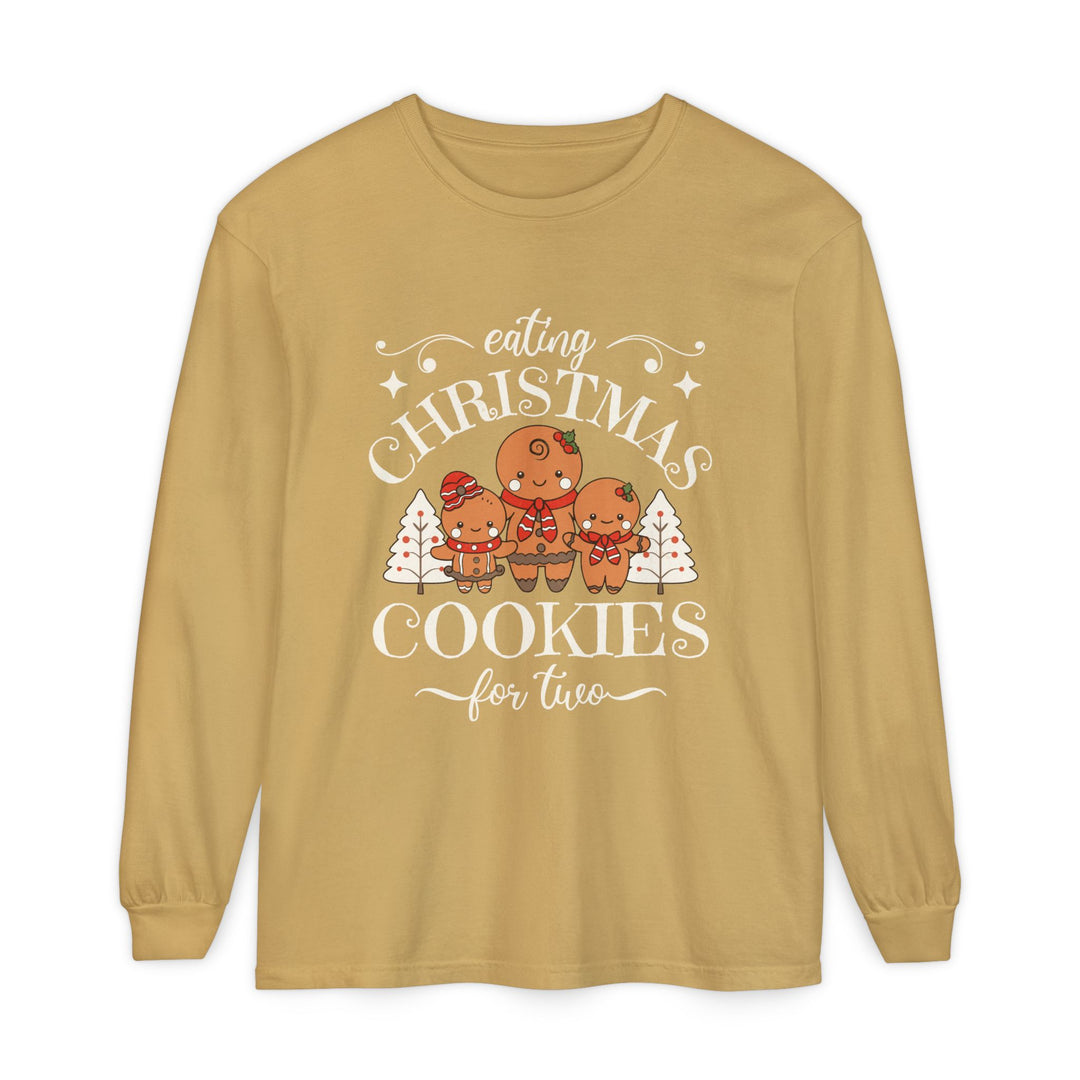 Unisex Garment-dyed Long Sleeve T-Shirt - Eating Christmas Cookies For Two
