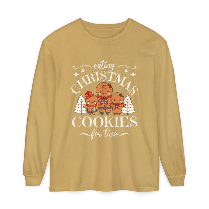 Unisex Garment-dyed Long Sleeve T-Shirt - Eating Christmas Cookies For Two