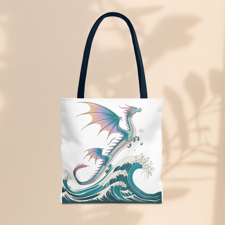 Dragons and Waves AOP Tote Bag, Ocean Life, Fantasy Art, Dragon Lovers Gift, Eco-Friendly Shopping Bag, Unique Design