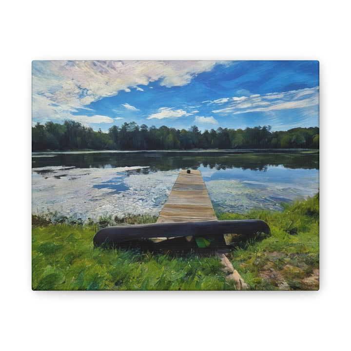Tranquil Lakeside Dock Scene Canvas Wall Art