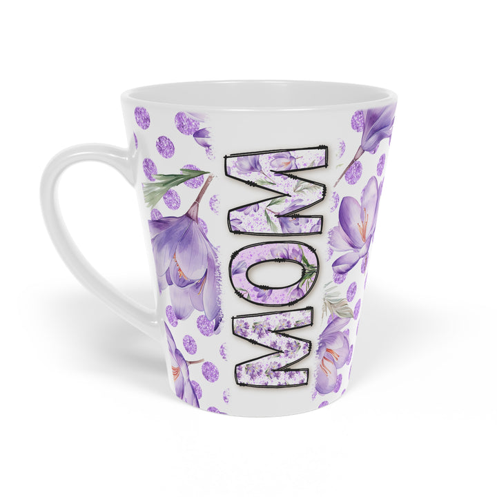 Floral Mom Latte Mug - 12oz Purple Polka Dot Coffee Cup
