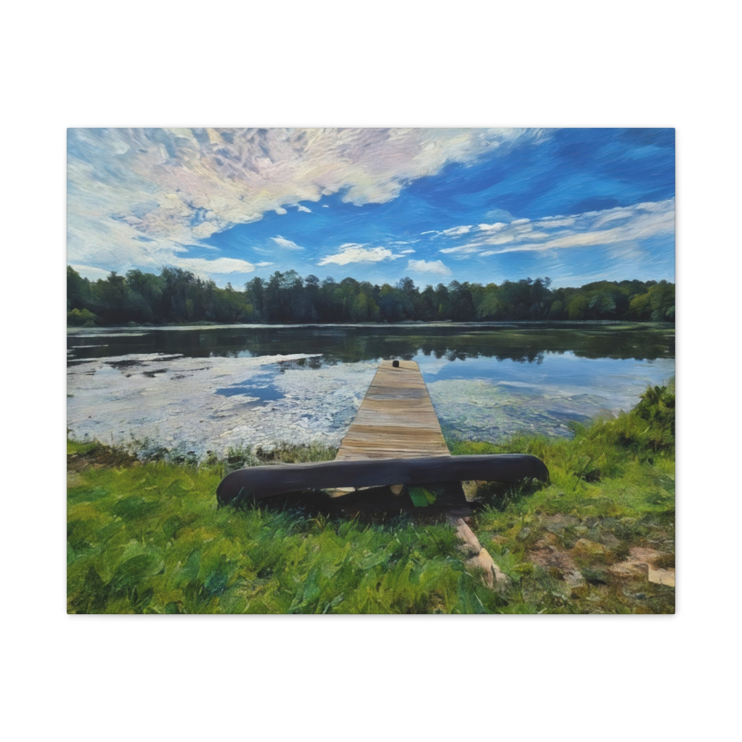 Tranquil Lakeside Dock Scene Canvas Wall Art