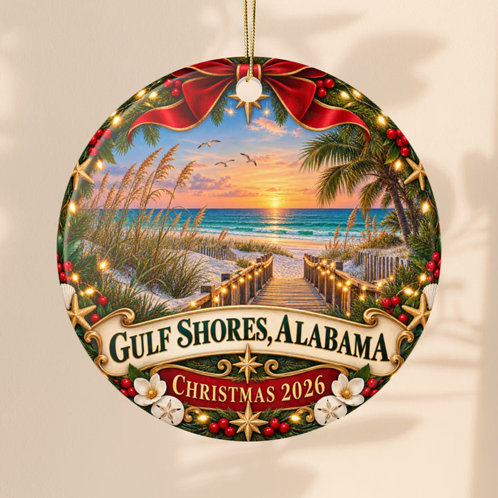 Gulf Shores Alabama Ceramic Christmas 2026 Beach Sunset Ornament