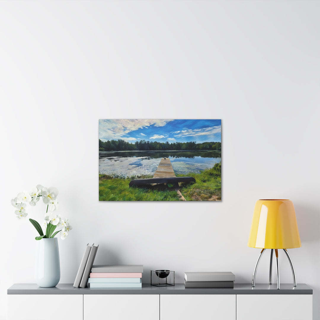 Tranquil Lakeside Dock Scene Canvas Wall Art