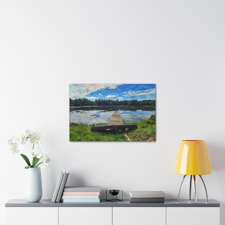 Tranquil Lakeside Dock Scene Canvas Wall Art