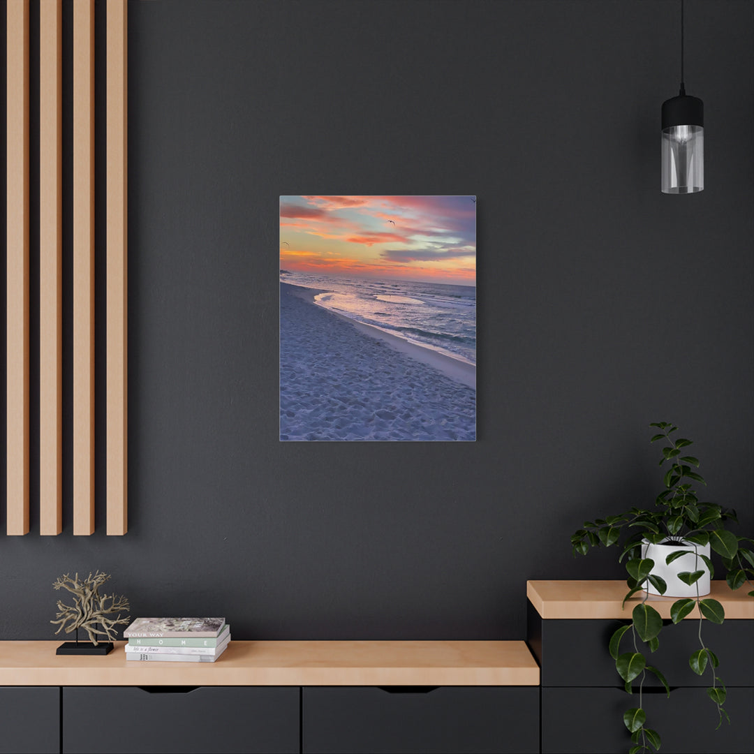 Sunset Beach Matte Stretched Canvas Print
