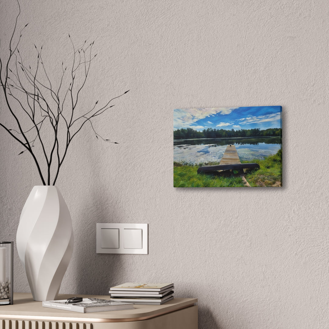 Tranquil Lakeside Dock Scene Canvas Wall Art