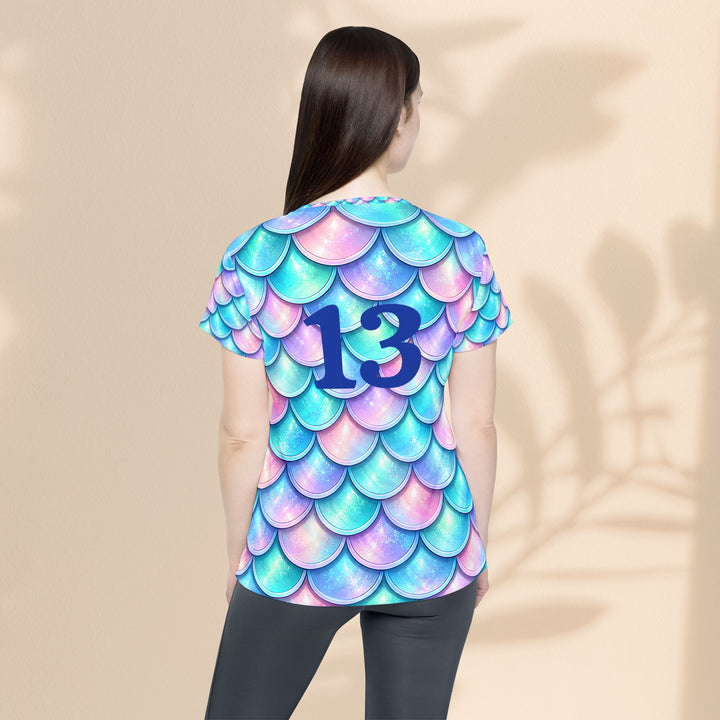 Mermaid Scale Women's Sports Jersey — Personalized Number Athletic Tee (AOP)