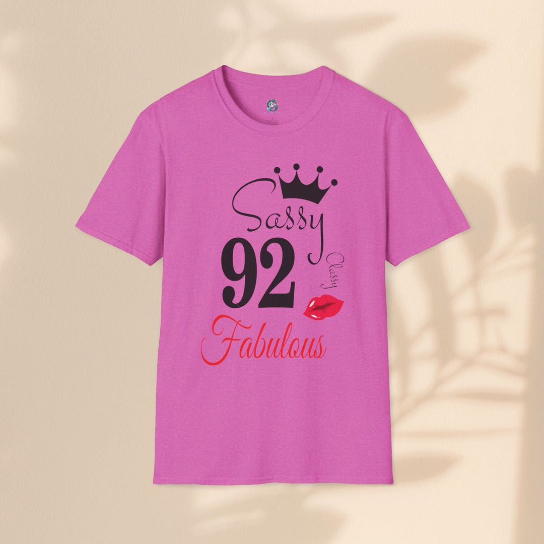 Sassy age 92 Fabulous T-Shirt | Fun Birthday Gift, Trendy Casual Wear, Statement Tee, Women's Fashion, Stylish Graphic Tee