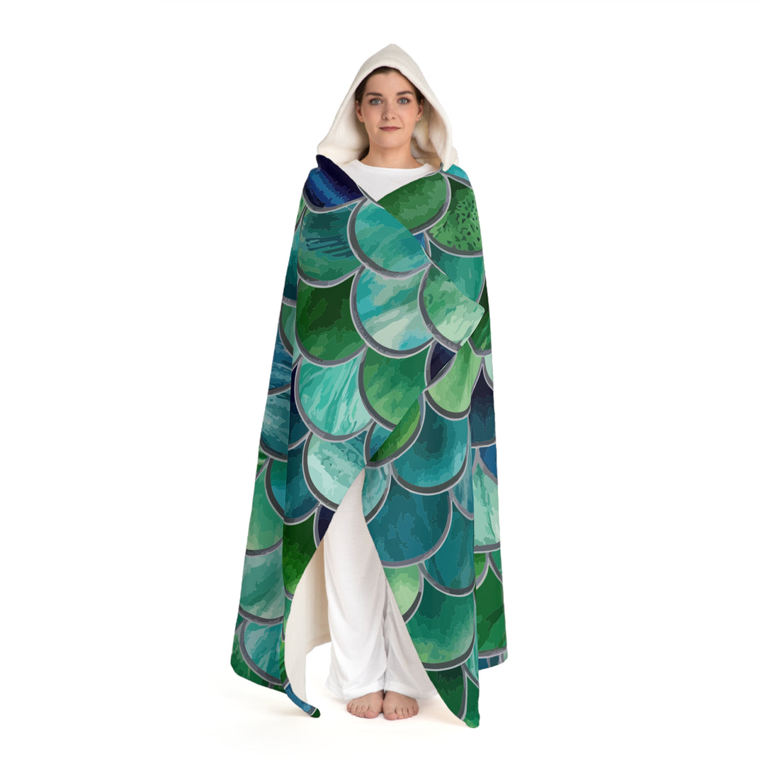 Hooded Sherpa Fleece Blanket - Mermaid Scales