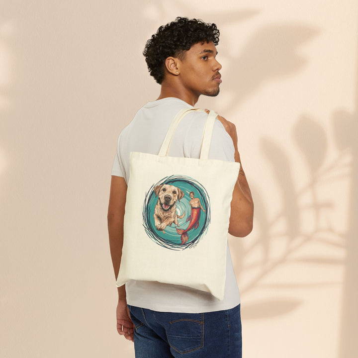 Cotton Canvas Tote Bag - Merman and His Dog