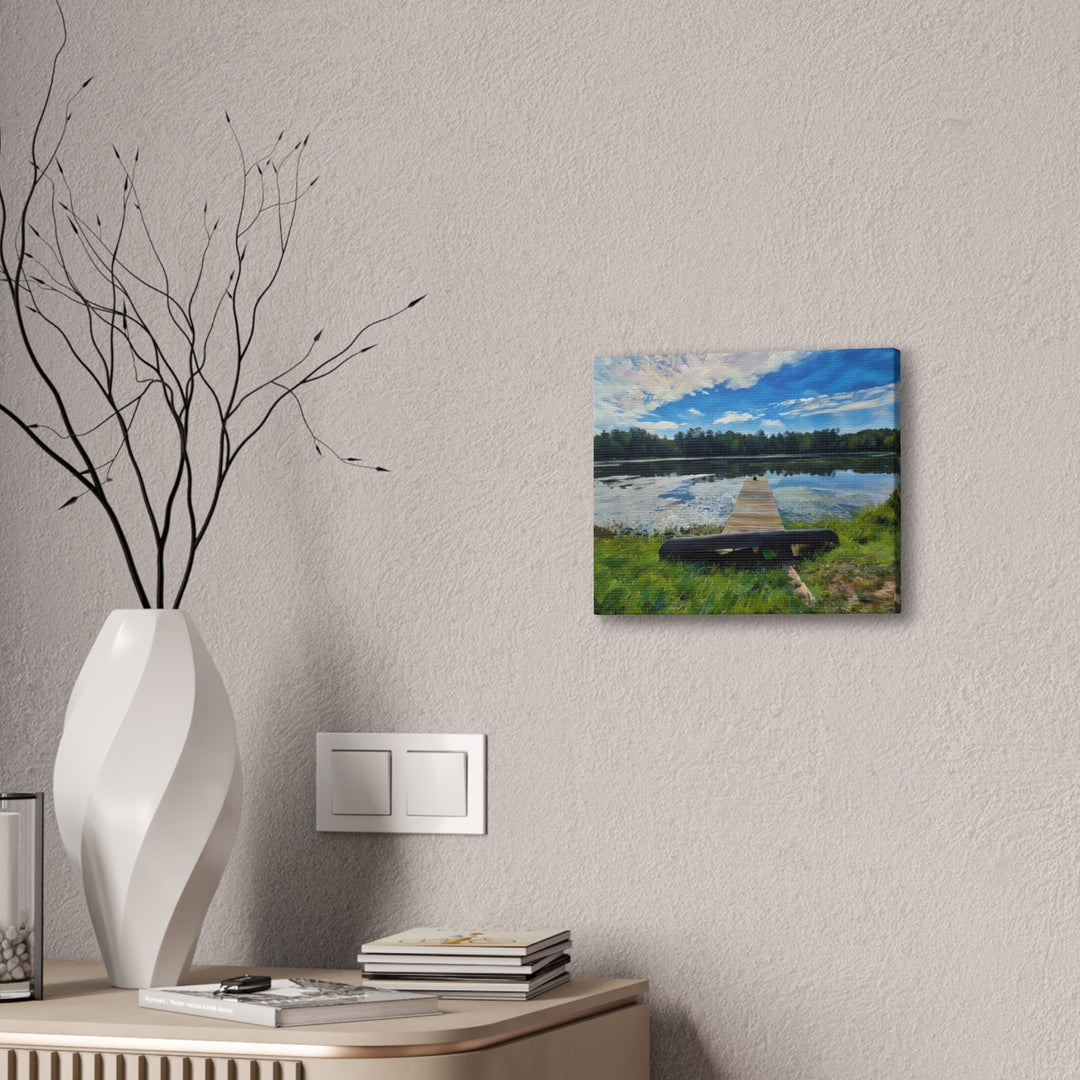 Tranquil Lakeside Dock Scene Canvas Wall Art