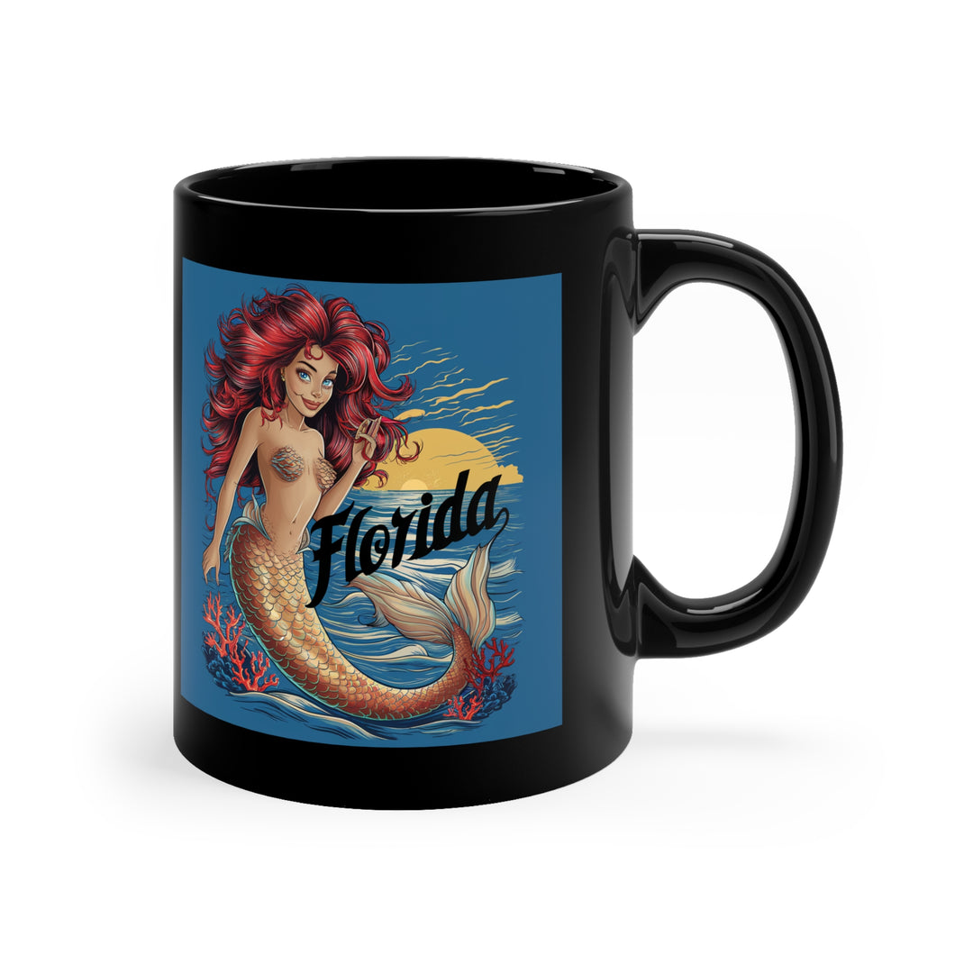 Black Coffee Mug, 11oz - Florida Mermaid