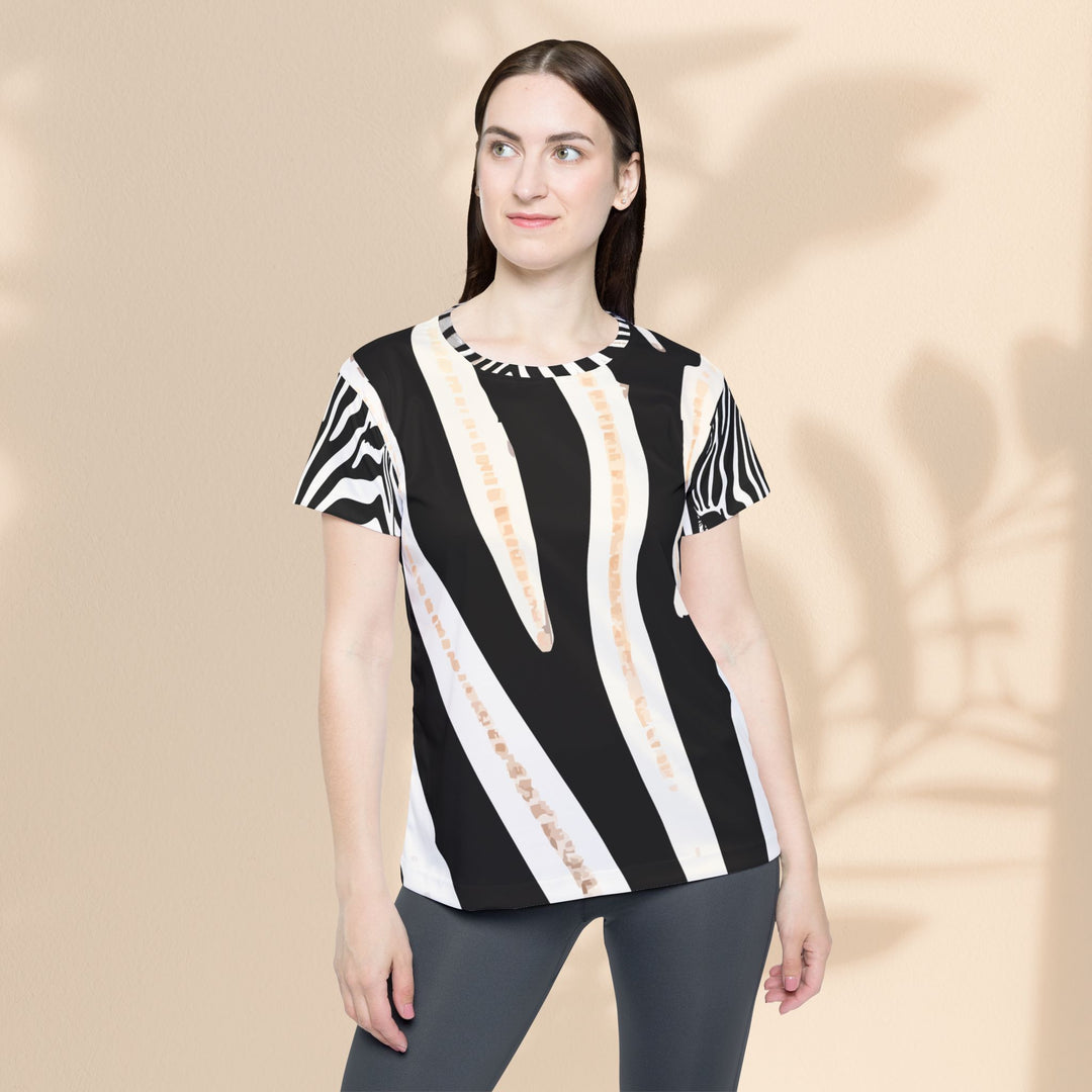 Zebra Stripe Women's Sports Jersey — Black & White Athletic Tee