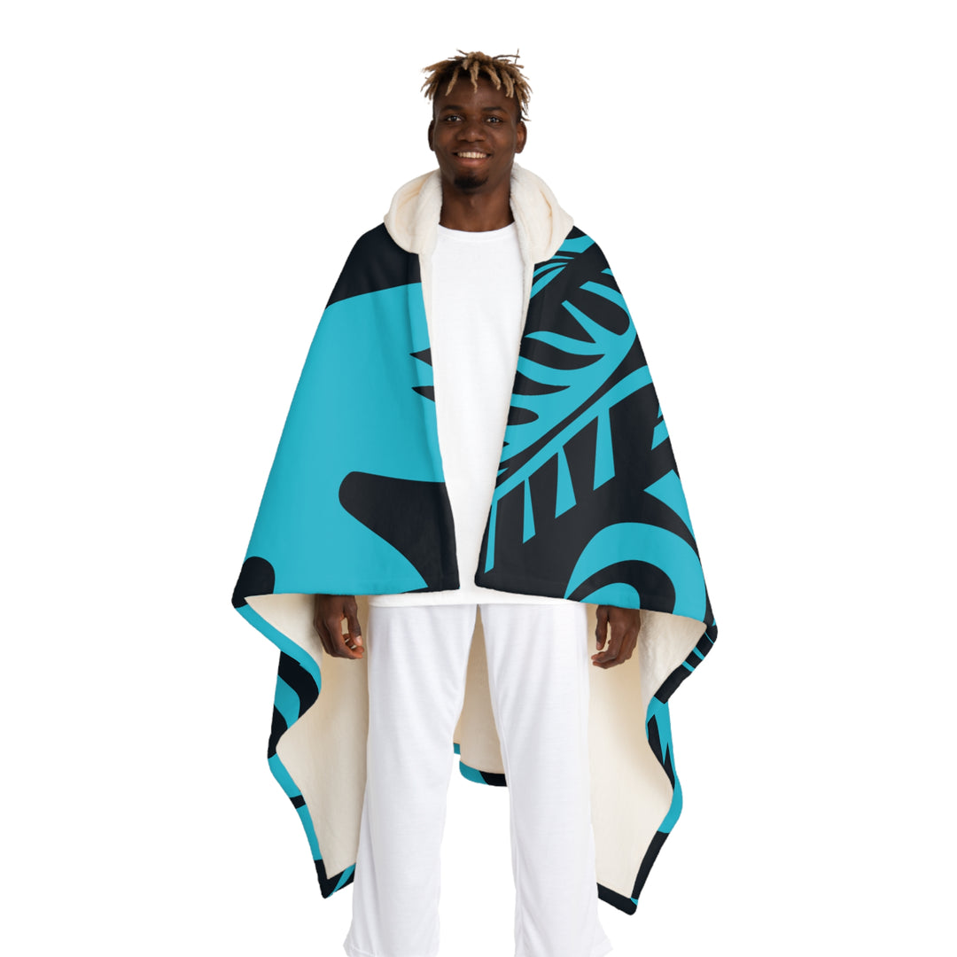 Hooded Sherpa Fleece Blanket - Blue Tribal