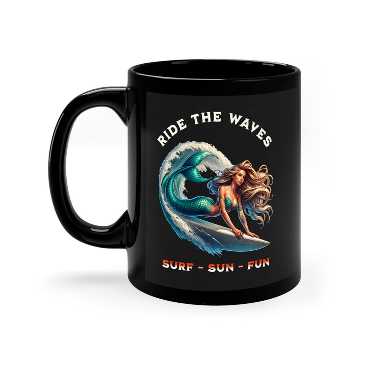 Black Coffee Mug, 11oz - Ride The Waves