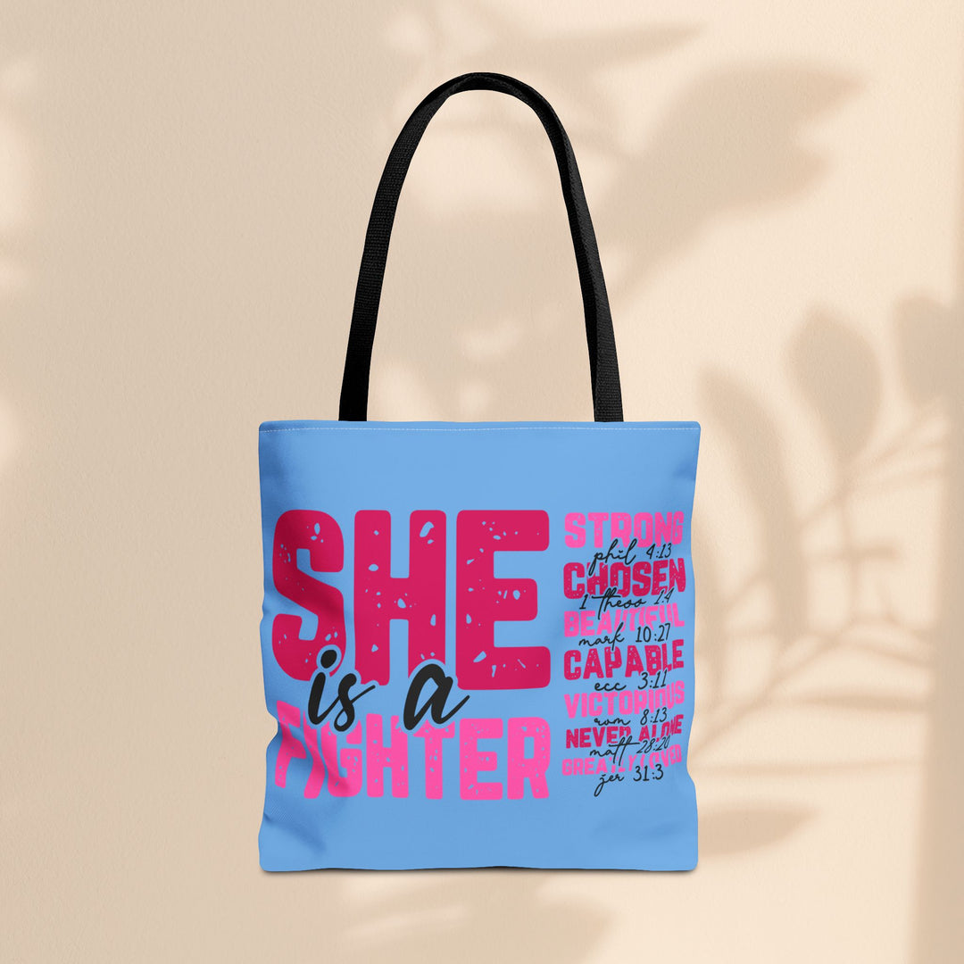 Tote Bag - She Is A Fighter Strong Affirmation Scripture Reference