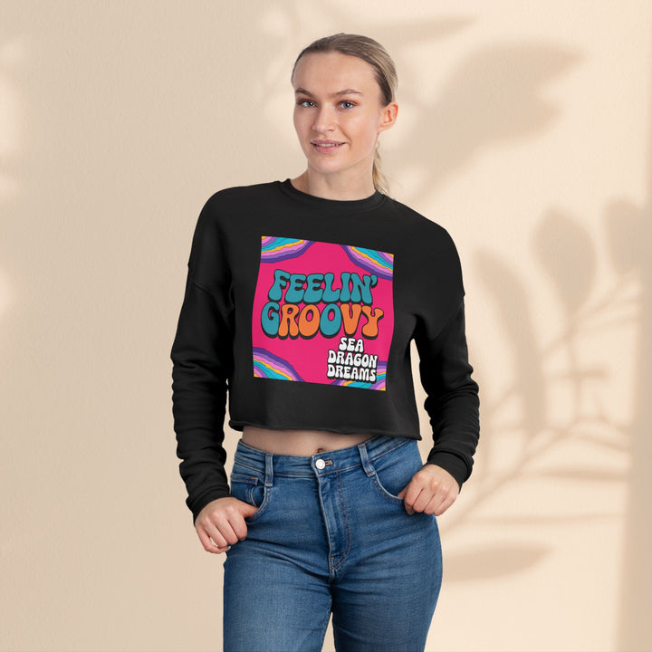 Retro 'Feelin' Groovy' Cropped Sweatshirt for Women - Perfect for Festivals and Chill Vibes