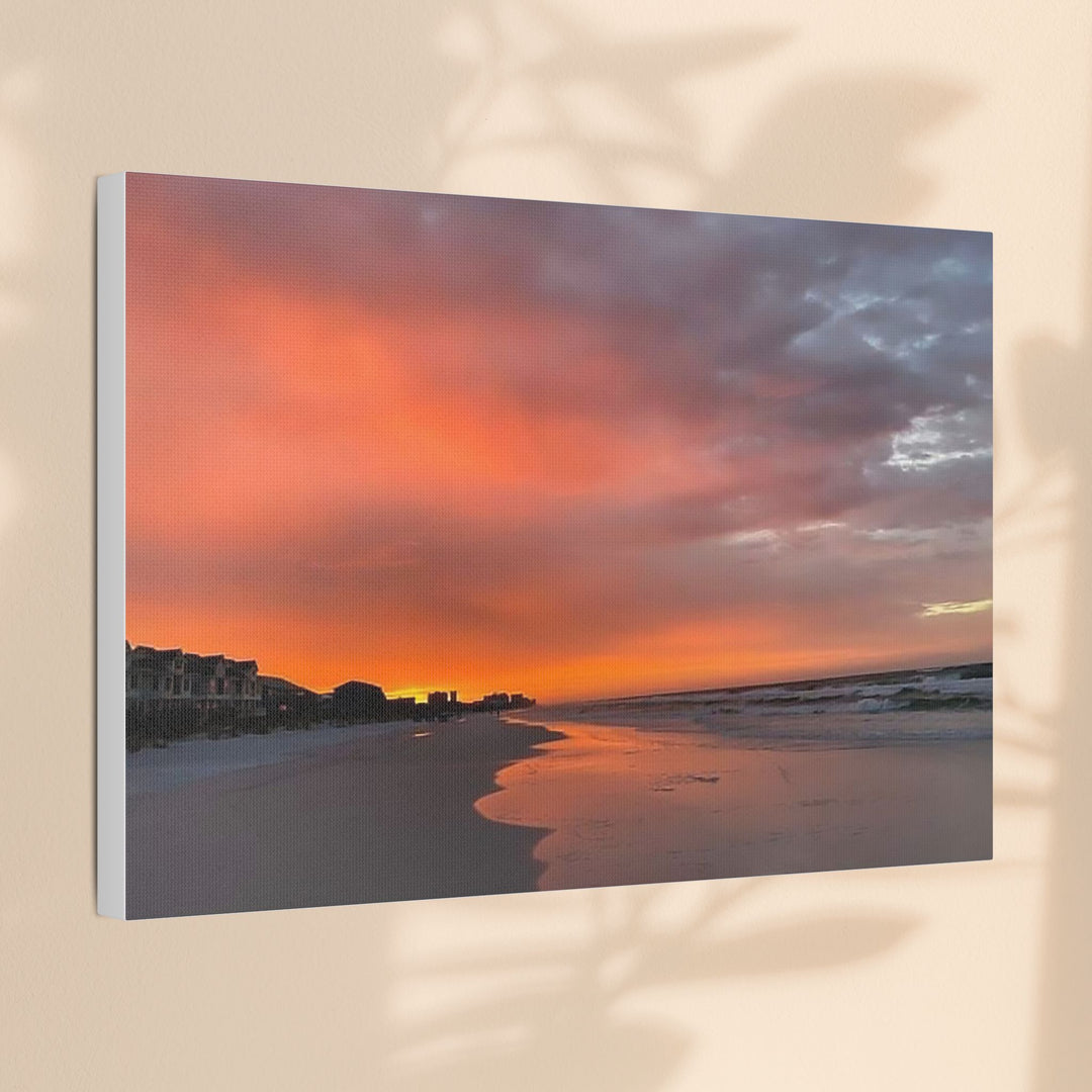 Sunset Beach Satin Stretched Canvas Wall Art