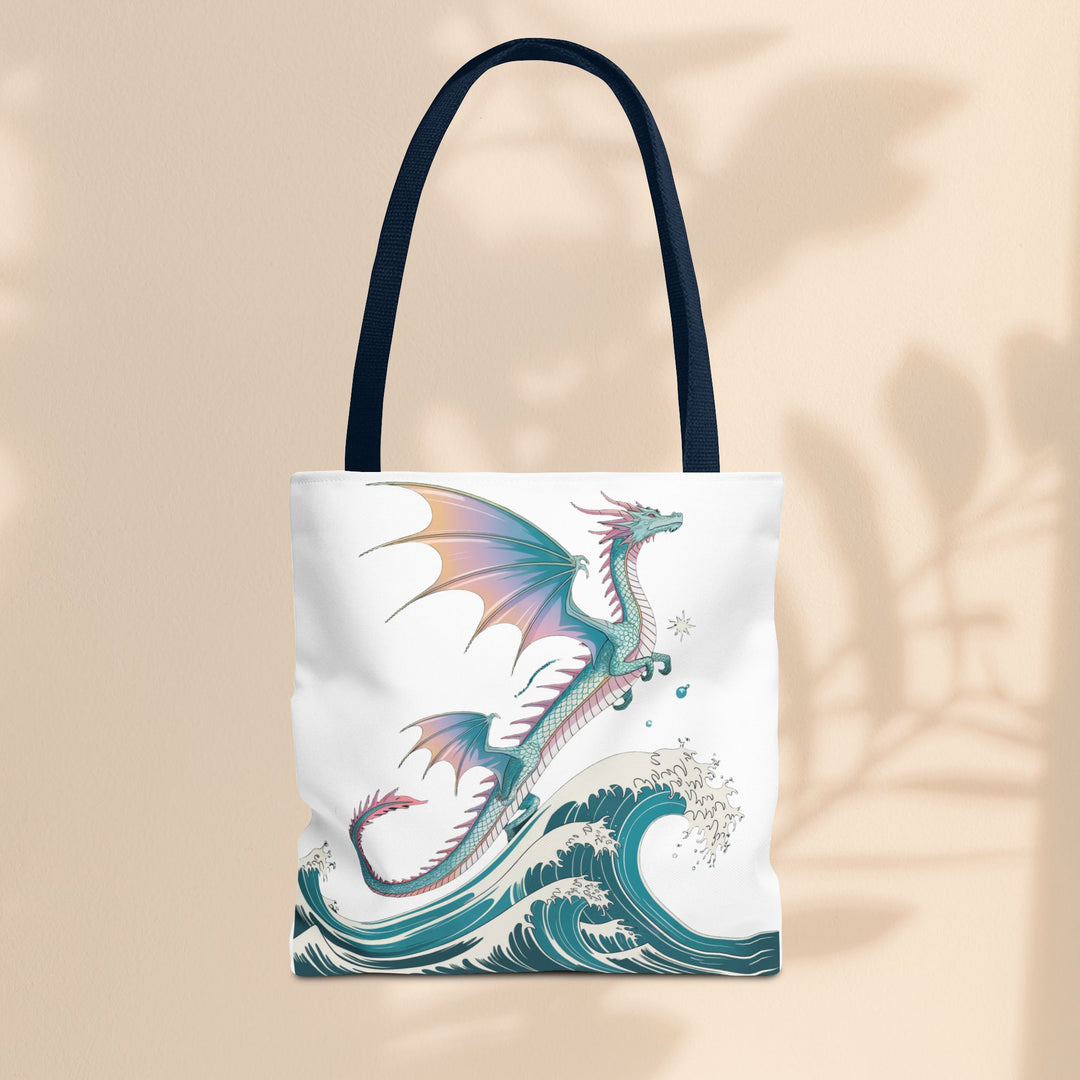 Dragons and Waves AOP Tote Bag, Ocean Life, Fantasy Art, Dragon Lovers Gift, Eco-Friendly Shopping Bag, Unique Design