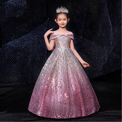 Girls’ 100% Cotton Princess Dress with Elegant Long Train
