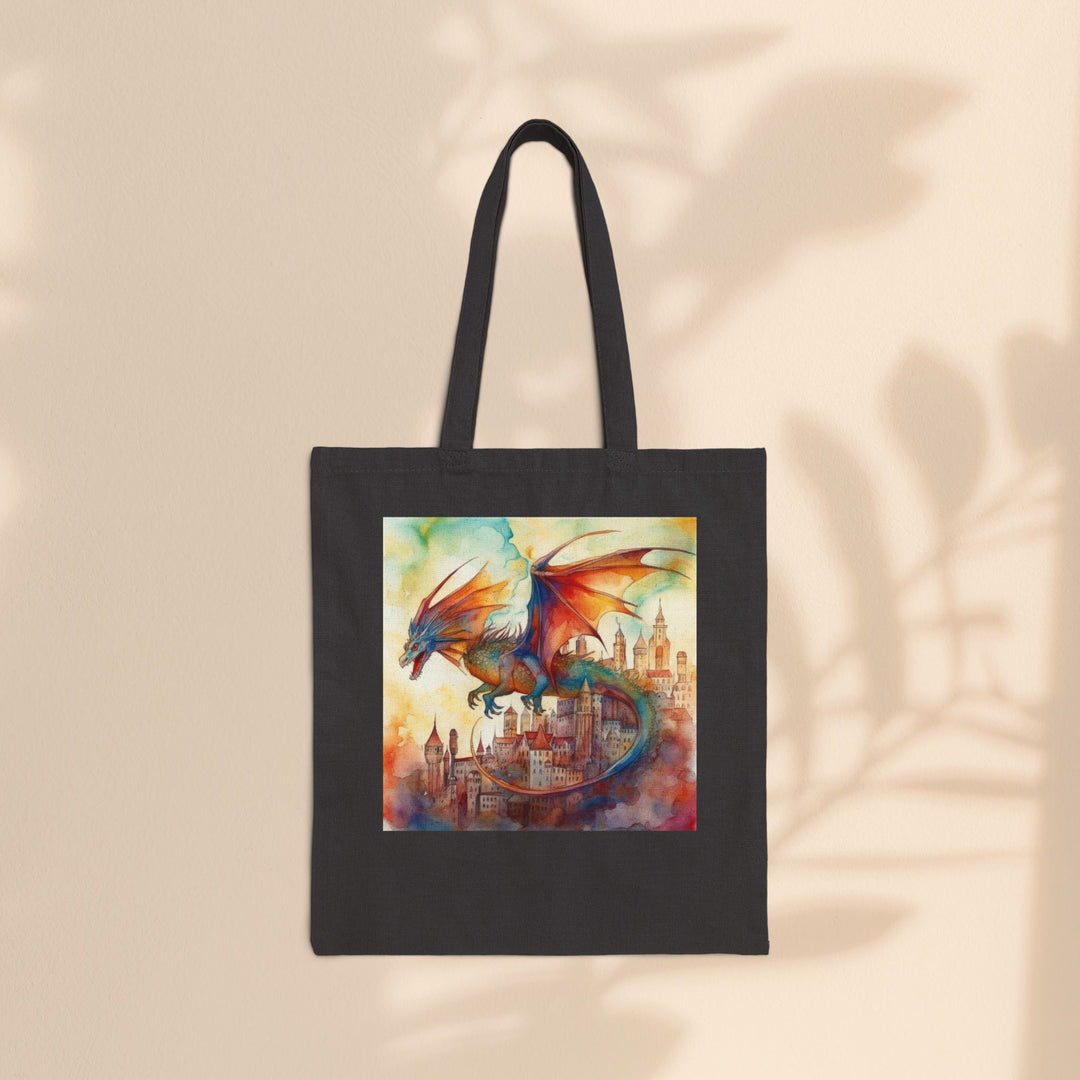 Cotton Canvas Tote Bag - Dragon Over City