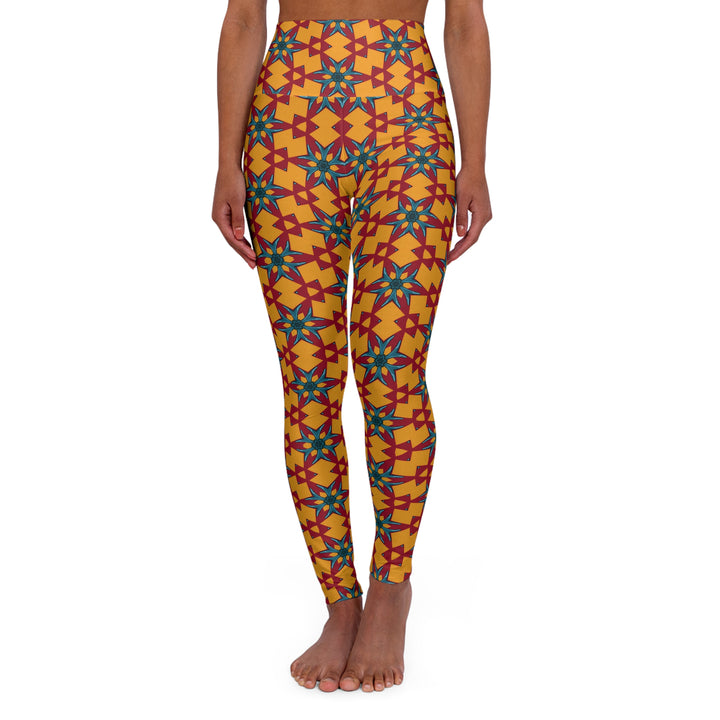 High Waisted Yoga Leggings - Red Yellow Dragon Delight